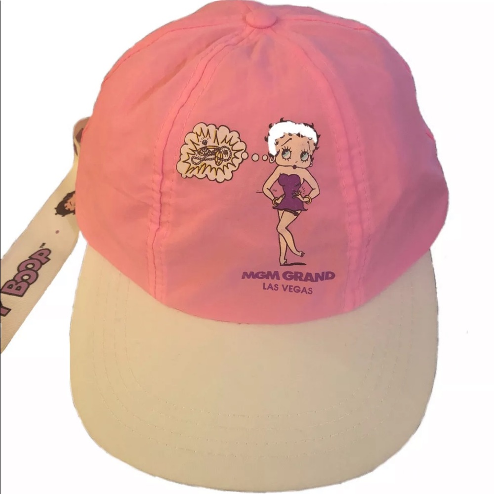 Betty Boop Vtg 1992 MGM Grand Las Vegas Stretch Pink Nylon Hat Cap Ribbon